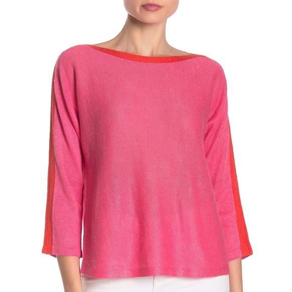 NWT Eileen Fisher Organic Linen Colorblock Box Top - Picture 2 of 7